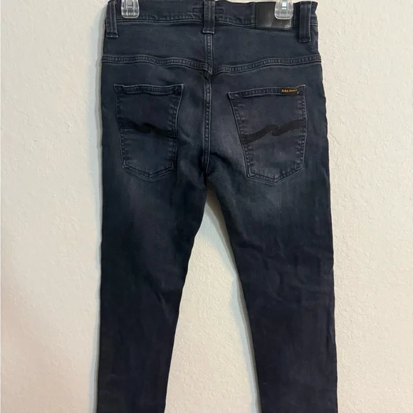 Nudie Jeans Men's Thin Finn Organic Black and Grey Dark Denim Skinny Jeans